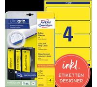 Étiquettes Avery pour reliure à anneaux, jaunes 192 x 61 mm (20)