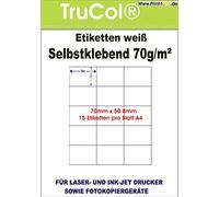 Étiquettes blanches autocollantes 70 x 50,8 sur le format DIN A4. 25, 100, 1000 feuilles DIN A4, 70 g/m² pour photocopieuses et imprimantes laser et jet d'encre. 100 Blatt / 1500 Etiketten