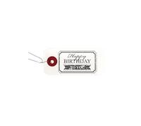 Etiquettes blanches + Tampon bois Happy birthday