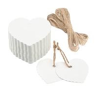 Étiquettes Cadeau en Papier Kraft Coeur Forme, 100 pièces Étiquettes pour la Saint-Valentin Mariage Anniversaire Décorations, avec Ficelle de Jute (Blanc)