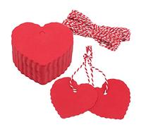 Étiquettes Cadeau en Papier Kraft Coeur Forme, 100 pièces Étiquettes pour la Saint-Valentin Mariage Anniversaire Décorations, avec Ficelle Rouge et Blanche (Rouge)
