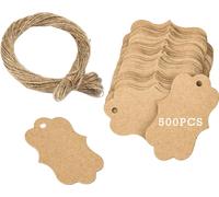 Étiquettes cadeau Kraft, 500 PCS étiquettes papier, étiquettes vierges de mariage avec 20 mètres de ficelle de jute, ondulée