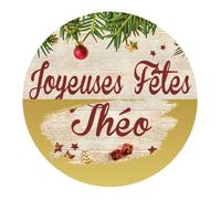 Étiquettes cadeaux JOYEUSES FÊTES à gratter personnalisées avec 4 prénoms - Rondes Ø 35 mm - Stickers autocollants