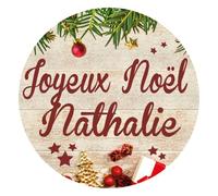 Étiquettes cadeaux JOYEUX NOËL personnalisées avec 4 prénoms - Rondes Ø 35 mm - Stickers autocollants
