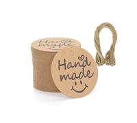 Étiquettes cadeaux vierges en papier Kraft, 100 pièces, étiquettes volantes avec cordes, cartes d'emballage cadeau f pour étiquettes de prix(Round L04)