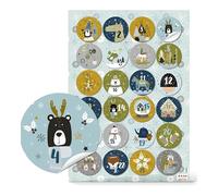 Étiquettes calendrier de l'avent enfants: autocollants animaux hiver 1 à 24, numéro de Noël enfant DIY, gommettes avent colorées pour sachets, bocaux, cadeaux, Ø 4 cm