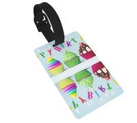 Étiquettes colorées Happy Birthday Cupcakes imprimées avec dragonne, étiquette d'identification pour valise, accessoires de voyage en avion