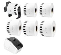 Étiquettes Compatibles DK-22205 à Longueur Continue 62mm x 30,48m pour Imprimantes Brother QL - Rouleaux Adhésifs pour Bureau, Expédition et Archivage (6 Rouleaux (1 avec Support + 5 sans))