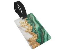 Étiquettes de bagage abstraites en jade doré et émeraude, idéales pour les sacs à dos de voyage et de croisière