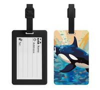 Étiquettes de bagage avec carte d'information et sangle amovible - En TPU durable résistant aux rayures pour valises, sacs de voyage, sacs à dos et sacs de sport, Baleine dessinée à la main, One size