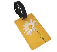 Étiquettes de bagage avec fleur de camomille sur jaune, idéales pour les sacs à dos de voyage, croisière, sac à dos