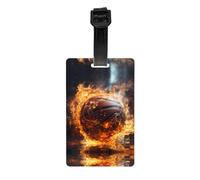 Étiquettes de bagage avec impression de flamme et de basket-ball sur le feu et l'eau, avec couverture d'intimité à l'arrière, étiquette d'identification en PVC durable pour valises, sacs de voyage