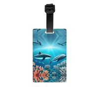 Étiquettes de bagage avec motif baleines sous la mer avec couverture d'intimité à l'arrière - Étiquette d'identification en PVC durable pour valises, sacs de voyage