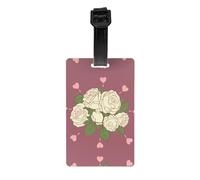 Étiquettes de bagage blanches imprimées rose d'amour avec couverture de confidentialité arrière intégrale - Étiquettes d'identification en PVC durable pour valises, sacs à dos