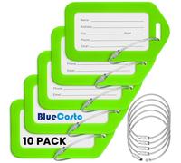 Étiquettes de Bagage BlueCosto (Grand, Vert, 10 Pièces) - Étiquette de Valise de Voyage avec Carte d'Identité Nominale et Boucles Métalliques Robustes