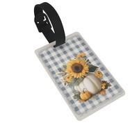 Étiquettes de bagage citrouille blanche avec feuilles de tournesol, idéales pour les sacs à dos de voyage et de croisière