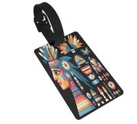 Étiquettes de bagage durables à motif de plumes patchwork - Porte-étiquette de bagage de croisière, étiquettes de voyage pour bagages, facile à identifier, matériau en PVC