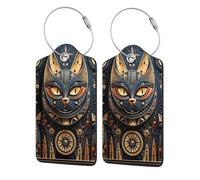 Étiquettes de bagage en cuir avec protection de confidentialité - Motif chats drôles, mythologie égyptienne, vintage, noir, câble en acier inoxydable, pour valise, sac de voyage, porte-documents, 11,7