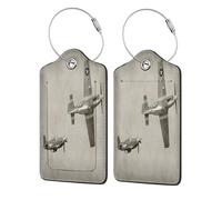 Étiquettes de bagage en cuir avec rabat d'intimité, 1 étiquette d'identification de voyage, avion de la Seconde Guerre mondiale, porte-badge étanche avec boucle pour identification des bagages à dos