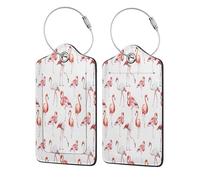Étiquettes de bagage en cuir avec rabat d'intimité, 1 étiquette d'identification de voyage, motif flamant rose, porte-badge étanche avec boucle en acier inoxydable pour voyage, sac à dos
