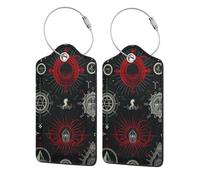 Étiquettes de bagage en cuir noir avec protection de confidentialité, motif géométrique sacré, alchimique, horreur et esthétique - Porte-badge en acier inoxydable pour valise, sac de voyage, porte-doc