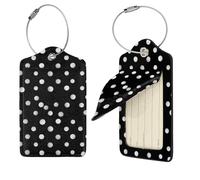 Étiquettes de bagage en cuir synthétique pour valise, 1 étiquette de valise avec boucle en acier inoxydable, lot d'étiquettes d'identification mignonnes à pois noirs et blancs, étiquettes de sac de