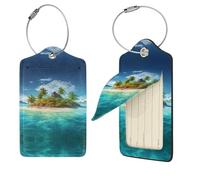 Étiquettes de bagage en cuir synthétique pour valise, étiquette d'identification de confidentialité avec boucle en acier inoxydable, étiquette de sac de voyage, étiquettes de nom d'île tropicale pour
