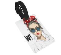 Étiquettes de bagage en forme de fille mignonne avec un nœud rouge, idéales pour les sacs à dos de voyage et de croisière