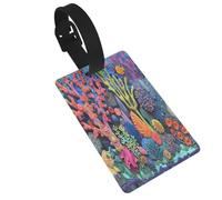 Étiquettes de bagage en PVC avec motif plantes marines, faciles à identifier, avec dragonne amovible, parfaites pour les valises, les sacs.