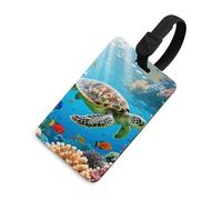 Étiquettes de bagage en TPU souple avec carte d'identité - Médaille colorée en forme de tortue de mer pour valise, sac à dos et sac à dos 6,6 x 10,4 cm, style noir, taille unique, classique
