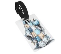 Étiquettes de bagage fantôme d'Halloween tenant une citrouille bleu clair, idéales pour les sacs à dos de voyage, croisière, sac à dos