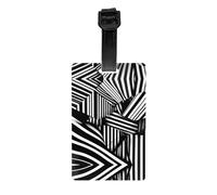 Étiquettes de bagage imprimées avec lignes géométriques noires et blanches, fabriquées en PVC, sont un essentiel de voyage et adaptées pour les sacs de voyage et les valises.
