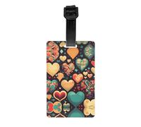 Étiquettes de bagage imprimées de cœurs colorés avec couverture d'intimité à l'arrière - Étiquette d'identification en PVC durable pour valises, sacs de voyage