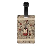 Étiquettes de bagage imprimées de fleurs de guitare avec couverture d'intimité à l'arrière - Étiquette d'identification en PVC durable pour valises, sacs de voyage