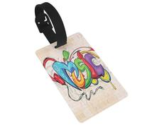 Étiquettes de bagage imprimées de style graffiti musical avec dragonne, étiquette d'identification pour valise, avion, essentiels de voyage