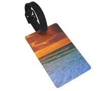 Étiquettes de bagage imprimées plage avec coucher de soleil avec dragonne, étiquette d'identification pour valise, avion essentiels de voyage