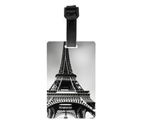 Étiquettes de bagage noires avec nom et carte d'identité, étiquette pour valises et accessoires de voyage Motif Tour Eiffel