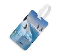 Étiquettes de bagage Penguins On The Iceberg avec carte d'identité, étiquettes de sac de voyage durables, étiquettes imperméables pour valises, sacs à dos et étuis de voyage, blanc