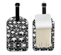 Étiquettes de bagage personnalisées en cuir noir et blanc avec motif tête de mort humaine, étiquettes d'identification de voyage imperméables avec housse de confidentialité pour valises, sacs