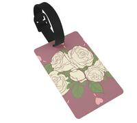 Étiquettes de bagage rose d'amour blanches. Durable et élégant, cet accessoire de voyage unisexe facilite l'identification de vos bagages.