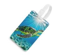 Étiquettes de bagage Turtle Swimming in The Sea avec carte d'identité, étiquettes de sac de voyage durables, étiquettes imperméables pour valises, sacs à dos et étuis de voyage, style blanc
