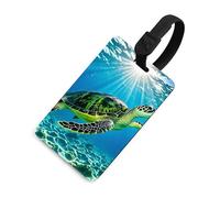 Étiquettes de bagage Turtle Swimming in The Sea avec carte d'identité, étiquettes de sac de voyage durables, étiquettes imperméables pour valises, sacs à dos et valises de voyage, style noir