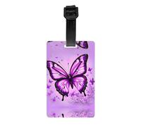Étiquettes de bagage violettes à imprimé papillon avec couverture arrière intégrale - Étiquette d'identification en PVC durable pour valises, sacs de voyage