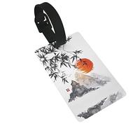 Étiquettes de bagages amusantes en bambou japonais avec impression soleil, étiquettes d'identification de valise de voyage, étiquettes d'identification de valise pour femmes et hommes