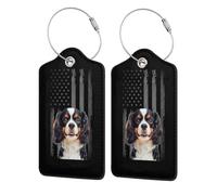 Étiquettes de bagages en cuir avec motif Cavalier King Charles Spaniel et drapeau américain, avec protection de confidentialité, pour hommes et femmes, voyage