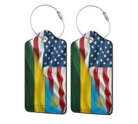Étiquettes de bagages en cuir avec motif drapeau américain et rwandais, avec protection de confidentialité et carte d'identité pour hommes et femmes.