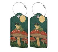Étiquettes de bagages en cuir Moonlit Cool Frog On Mushroom avec protection de confidentialité et boucle en acier inoxydable pour les voyages 1