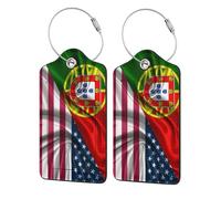 Étiquettes de bagages en cuir style soie, drapeau américain et portugais, étiquettes de valise durables et étanches pour bagages de voyage, accessoires de voyage mignons