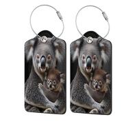 Étiquettes de bagages Koala Family Embrace pour valises de croisière avec protection de confidentialité Étiquette d'adresse et anneau en métal Convient pour sacs à main Sacs de voyage 4 pièces