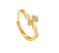 Étiquettes de bague de style coréen avec couronne ouverte et pierres scintillantes, disponible en or rose, pour un usage quotidien et à porter, Einheitsgröße, Cuivre, Pas de pierre précieuse